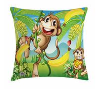 Cushion Covers Monkeys Near The Banana Plant Tropical Nature Landscape Vine Funny Animals Apes Set Of 2 Double-Sided Printing Decorative Cushion Covers For Office Bedroom Bed