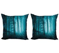 Cushion Covers Mystic Magic Foggy Dark Wood Foliage Landscape Countryside Monochromic Art Set Of 2 Comfortable Cushion Cover For Home Bed Bedroom