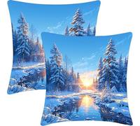 Cushion Covers Pack of 2, 35x35cm, Soft Velvet Decorative Pillow Cases, Summer Cushion, Decorative Cushions for Bedroom, Decorative Throw Pillow for Bed Case, for Home Decor, Sunset Snow CZ1J-753