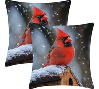 Cushion Covers Pack of 2, 55x55cm, Soft Velvet Decorative Pillow Cases, Summer Cushion, Decorative Cushions for Bedroom, Decorative Throw Pillow for Bed Case, for Home Decor, Little Bird Red CZ1J-804