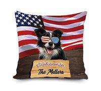 Cushion Covers Personalized America Flag With Cute Border Collie Dog 4Th Of July Stars And Stripes Patriotic Throw Pillow Case Double Sided Printing Pillowcases Cozy Pillow Cover For 45X45CM