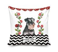 Cushion Covers Personalized Cute Dog Black And White Miniature Schnauzer Spring Flowers Black And White Stripe Throw Pillow Case Soft Pillowcases Cozy Pillow Cover For Office Sofa 45X45CM