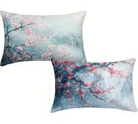 Cushion Covers - Pillow Cases 2 Pack 40x60cm Peach Blossoms - Outdoor Cushions - Garden Cushions - Rectangle Sofa Cushion Covers - Velvet Waterproof Pillowcases - Fade & Stain Resistant - Pink m-838