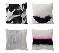 Cushion Covers Pink Black Beige Pillow Cases 4 Packs Cotton and Linen Cushions with Covers Included Zipper Sofa Cushions Soft Pillowcase Living Room Pillow Cover Bedroom Cushion Cover 80x80cm