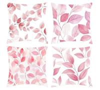 Cushion Covers Pink Cushions 60cm x 60cm Garden Cushions Leaf Sofa Cushion Covers Set of 4 Luxury Velvet Decorative Square Pillow Cases with Invisible Zipper for Bed Sofa Bedroom Home Decor C1-482