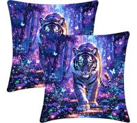 Cushion Covers Set of 2, Outdoor Cushions Cover, 35x35cm, Tiger Forest Decorative Throw Pillows, Decorative with Invisible Zipper, Sofa Cushion for Garden, A Gift for a Lady CZ0J-460