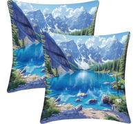 Cushion Covers Set of 2, Outdoor Cushions Cover, 45x45cm, Mountain Scenery Decorative Throw Pillows, Decorative with Invisible Zipper, Sofa Cushion for Garden, A Gift for a Lady CZ0J-654