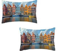 Cushion Covers Set of 2 Pack 30x50cm Town Linen Cushion Cover Sofa Cushions Pillowcases with Smooth Invisible Zip Rectangle Outdoor Decorative Throw Pillows HomeSofa Bedroom Amsterdam River I0P-231