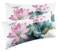 Cushion Covers Set of 2 Pack 30x60cm - Soft Pillow Cases Rectangle Lotus Cushion Covers for Sofa Bed Garden Outdoor Spring Decor Dragonfly Sofa Cushions Home Decoration Gifts Women 12 x 22 Inch F0-967
