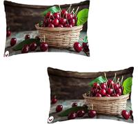 Cushion Covers Set of 2 Pack 40x60cm Fruit Linen Cushion Cover Sofa Cushions Pillowcases with Smooth Invisible Zip Rectangle Outdoor Decorative Throw Pillows for Home Decor Sofa Bedroom Cherry I0P-101