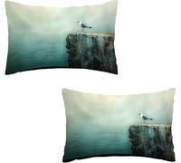 Cushion Covers Set of 2 Pack 50x80cm Cliff Linen Cushion Cover Sofa Cushions Pillowcases with Smooth Invisible Zip Rectangle Outdoor Decorative Throw Pillows Home Decor Sofa Bedroom Seagull I0P-261