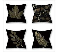Cushion Covers Set of 4, Black Gold Tree Leaf Pillow Cover Cushion Case, 65x65cm Soft Throw Pillowcase for Sofa Chair Bed Home Decoration, Outdoor Cushions Waterproof 26x26in