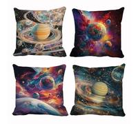 Cushion Covers Set of 4 Pillowcases Galaxy 55x55cm Decorative Square Throw Pillow Covers, Linen Pillow Protectors with Invisible Zipper, Cushion Cover for Home, Living Room, Couch Decor Sv14276