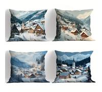 Cushion Covers Set of 4 Pillowcases Snow 35x35cm Decorative Square Throw Pillow Covers, Velvet Pillow Protectors with Invisible Zipper, Cushion Cover for Home, Living Room, Couch Decor Sv14376
