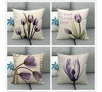 Cushion Covers Simple Purple Flower 14x14inch Set of 4 Decorative Throw Pillow Covers Cotton and Linen Square Double Sided with Invisible Zipper Pillow Case 35x35cm for Outdoor Sofa Car Home Decor