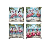 Cushion Covers soft,35 x 35cm 4 Piece Velvet Cushion Covers Red Crowned Crane Garden Cushions Cover Red With Lnvisible Zipper Ultra Soft Home Stylish Decor for Christmas Birthday A-56