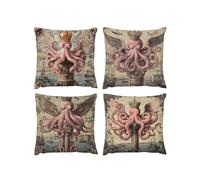 Cushion Covers soft,75 x 75cm 4 Piece Velvet Cushion Covers Pink Garden Cushions Cover Octopus With Lnvisible Zipper Ultra Soft Home Accessories Stylish Decor for Christmas Birthday A-97