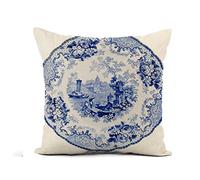 Cushion Covers Staffordshire Blue White Pearlware Plate Early Victorian Transfer Throw Pillow Case Double Sided Printing Pillowcases Decorations Pillow Cover For Office Living Room Sofa 45X45CM