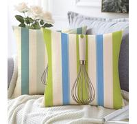 Cushion Covers Stripe Outdoor Cushions Set Of 2 35x35cm Waterproof Linen Soft Cushions For Sofa Blue-Green Decorative Square Pillowcase With Invisible Zipper For Garden,Patio Seating,Room Decor A1-183
