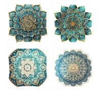 Cushion Covers Turquoise Cushions 55cm x 55cm Garden Cushions Mandala Sofa Cushion Covers Set of 4 Luxury Velvet Decorative Square Pillow Cases with Invisible Zipper for Bedroom Home Decor C1-543