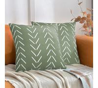 Cushion Covers,Velvet Pillow Covers 40x40 cm Pack of 2 Light Green Square Pillowcase with White Arrows Print Blend Decorative Soft Solid Throw Pillow Covers Sofa Cushion Cases