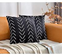Cushion Covers,Velvet Pillow Covers 60x60 cm Pack of 2 Black Square Pillowcase with White Arrows Print Blend Decorative Soft Solid Throw Pillow Covers Sofa Cushion Cases