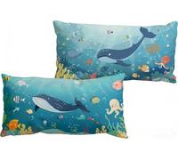 Cushion Covers, Velvet Throw Pillow Covers Set of 2, Double-Sided Printed, Decorations Cushion Cover for Sofa Bedroom Living Room, Invisible Zipper, Home Decoration (30x50 cm, dolphin blue) W-151