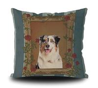 Cushion Covers Vintage Australian Shepherd Dog With Flowers Pillowcases Double Sided Printing Throw Pillow Case Decorations Cushion Case For Living Room Office Sofa 45X45CM