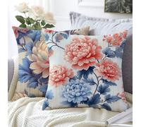 Cushion Covers White Outdoor Cushions Set Of 2 35x35cm Waterproof Linen Soft Cushions For Sofa Flower Decorative Square Pillowcase With Invisible Zipper For Garden,Patio Seating,Bed Room Decor A1-474