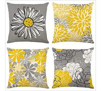 Cushion Covers Yellow Geometric Daisies 60x60cm Autumn Sofa Bed Colorful Cushions Outdoor Cushions 24x24in soft Decorative Cushions Pillow Cover for Livingroom Bedroom With Invisible Zipper, Set of 4