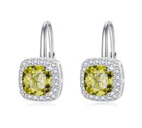 Cushion Cut Light Green Halo Earrings 925 Sterling Silver Hypoallergenic Classic Square CZ Leverback Peridot Green August Birthstone Earrings Jewelry Gifts for Women