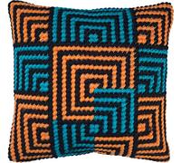 Cushion Embroidery Set - 5 Count Cross Stitch Kit - Beginner Set Embroidery - Starter Tools Kit with Embroidery Tools - Embroidery Kit - Blue and Gold Bargello 25 x 25 cm - 5 Count Sudan Canvas