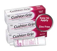 Cushion Grip Thermoplastic Denture Adhesive 1oz (3 Pack)-Extra Strong Hold Up to 4 Days, Unmatched Strength, Waterproof & Zinc Free, Relieves Sore Gums, Comfortable Refit, Long Lasting Denture Refit