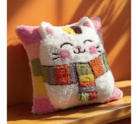 Cushion Making Kit Fantasy Animal Cat DIY Latch Hook Rug Kit for Beginners Embroidery Cushion Canvasfor Adult Beginners 43x43cm