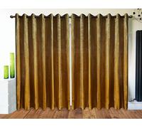 cushion mania Crushed Velvet Eyelet Ring Top Curtains - Fully Lined Luxury Designer Drapes for Bedroom & Living Room (66 x 72, Gold)