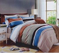 cushion mania Duvet Cover Set with Pillowcases - Soft 90 GSM Microfibre Quilt Cover Bedding, Lightweight & Machine Washable (Stripe Brown Blue, King Size)