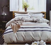 cushion mania Duvet Cover Set with Pillowcases - Soft 90 GSM Microfibre Quilt Cover Bedding, Lightweight & Machine Washable (Stripe Blue Grey, Double)