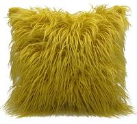 cushion mania Faux Fur Cushion Cover - Ultra Soft Fluffy Plush Throw Pillow Case, Luxury Shaggy Decorative Sofa Cushion Cover for Living Room & Bedroom (Mustard Yellow, 17"x17" Cover Only)