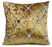 cushion mania LARGE CRUSH VELVET DIAMANTE CHESTERFIELD CUSHIONS OR COVERS 3 SIZES 5 COLORS (17"x17" COVER ONLY, Mustard Gold)