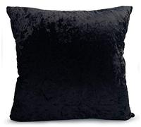 cushion mania Luxury Crushed Velvet Covers or Cushions - Soft Plush Plain Decorative Throw Pillow Cases with Pads for Sofa, Bed & Living Room - 17"x17" or 20"x20" (17"x17" Filled Cushion, Black)