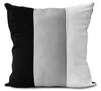 cushion mania Luxury Crushed Velvet Cushion Cover with Diamante Design - Silver, 17"x17" (43x43cm) - Soft Plush Decorative Pillow Case for Sofa, Bed & Living Room (3 Tone Black/White/Silver)