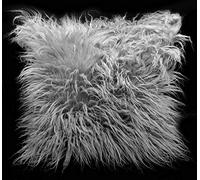 cushion mania Luxury Crushed Velvet Cushion Cover with Diamante Design - Silver, 17"x17" (43x43cm) - Soft Plush Decorative Pillow Case for Sofa, Bed & Living Room (Shaggy Fur Silver)