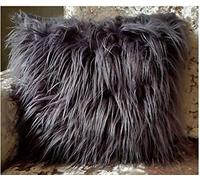 cushion mania Luxury Crushed Velvet Cushion Cover with Diamante Design - Silver, 17"x17" (43x43cm) - Soft Plush Decorative Pillow Case for Sofa, Bed & Living Room (Shaggy Fur Grey)