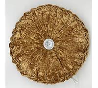 cushion mania Luxury Round Crush Velvet Cushion Diamante Button Chic Filled Scatter Pillow Soft Plush Decorative Cushion for Sofa Bed & Living Room (Gold)