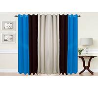 cushion mania PAIR OF 3 TONE FULLY LINED EYELET CURTAINS IN (BROWN/BLUE/BEIGE, 52" WIDE X 90" DROP)