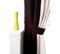 cushion mania PAIR OF 3 TONE FULLY LINED EYELET CURTAINS IN (BROWN, PAIR OF PLAIN TIE BACKS)