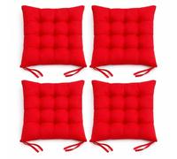cushion mania Plain Chair Seat Pad Cushion with Ties - Thick Tufted Chair Cushion for Dining Chairs, Kitchen Chairs & Office Seating - Soft Padded Chair Seat Cushion for Home & Garden (Red, 4)