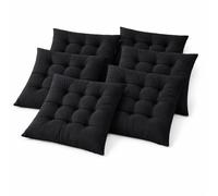 cushion mania Plain Chair Seat Pad Cushion with Ties - Thick Tufted Chair Cushion for Dining Chairs, Kitchen Chairs & Office Seating - Soft Padded Chair Seat Cushion for Home & Garden (Black, 6)