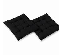 cushion mania Plain Chair Seat Pad Cushion with Ties - Thick Tufted Chair Cushion for Dining Chairs, Kitchen Chairs & Office Seating - Soft Padded Chair Seat Cushion for Home & Garden (Black, 2)