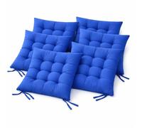 cushion mania Plain Chair Seat Pad Dining Room Garden Kitchen Chair Seat Cushions Tie On Plain - Thick Padded Square Washable Seat Pad, Comfortable Indoor Outdoor Chair Cushion (Blue, 6)